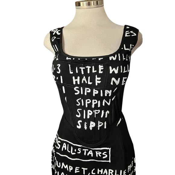 H&M Basquiat x Ev Bravado & Téla D'Amore LONG DENIM CORSET-STYLE DRESS Small NWT - Picture 7 of 16